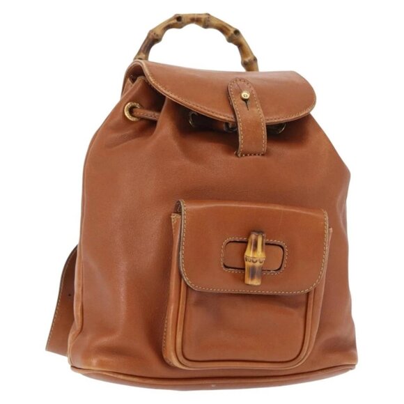 GUCCI Bamboo Backpack Leather Brown Gold Auth 154653 main image 5